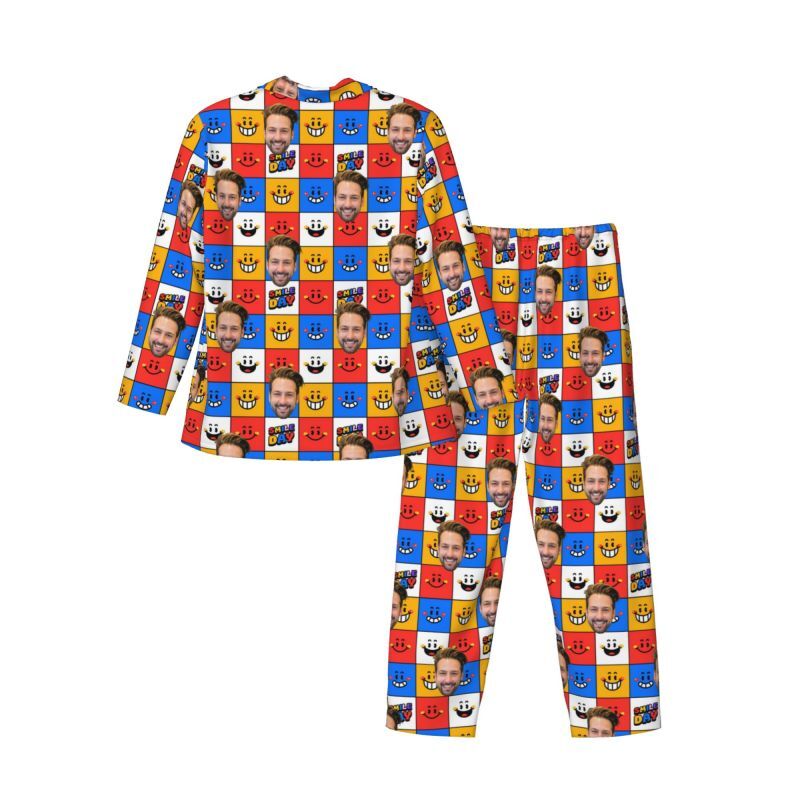 Personalized Pajamas Custom Photo Colorful Little Emoticon Block Design Vibrant Gift for Family