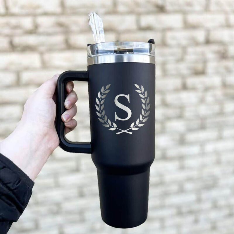 Vaso con letras personalizado con estampado de hojas, regalo elegante para un amigo