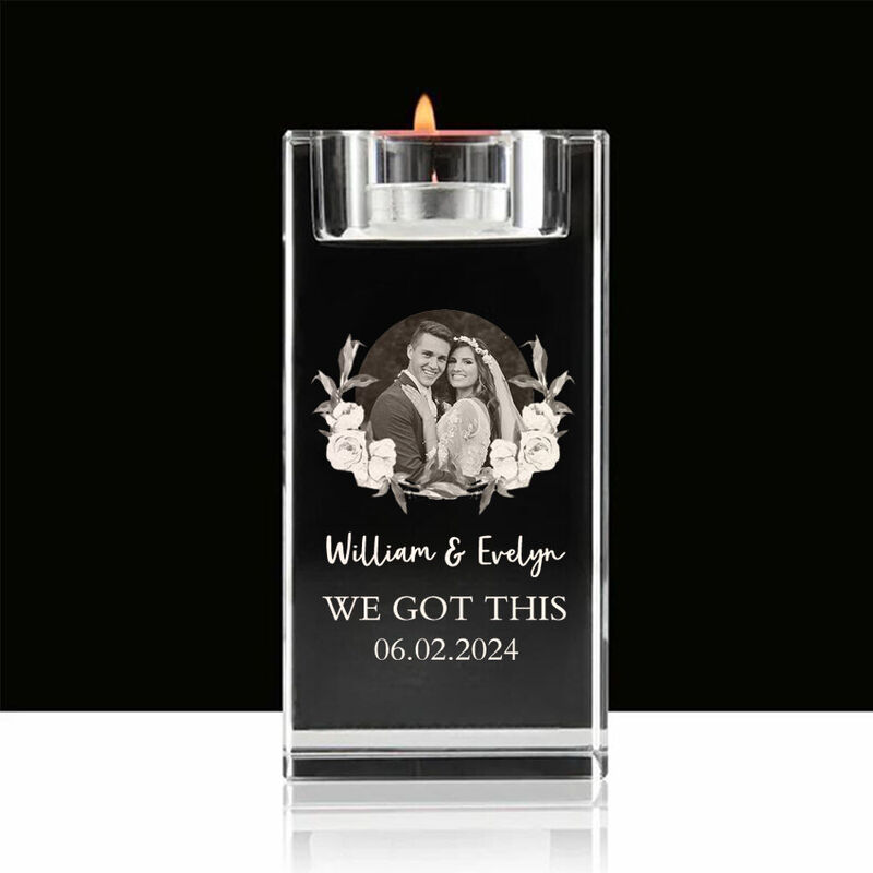 Personalized Crystal Candle Holder Customized Couple Photo Table Decoration for Anniversary