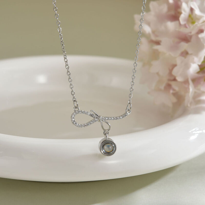 Personalized Bow Projection Picture Necklace Cute Gift for Girlfriend