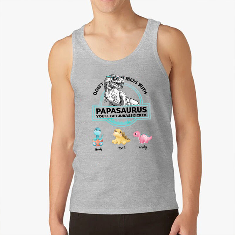 Personalized Tank Top Papasaurus Custom Baby Dinosaurs Pattern Design Perfect Father's Day Gift
