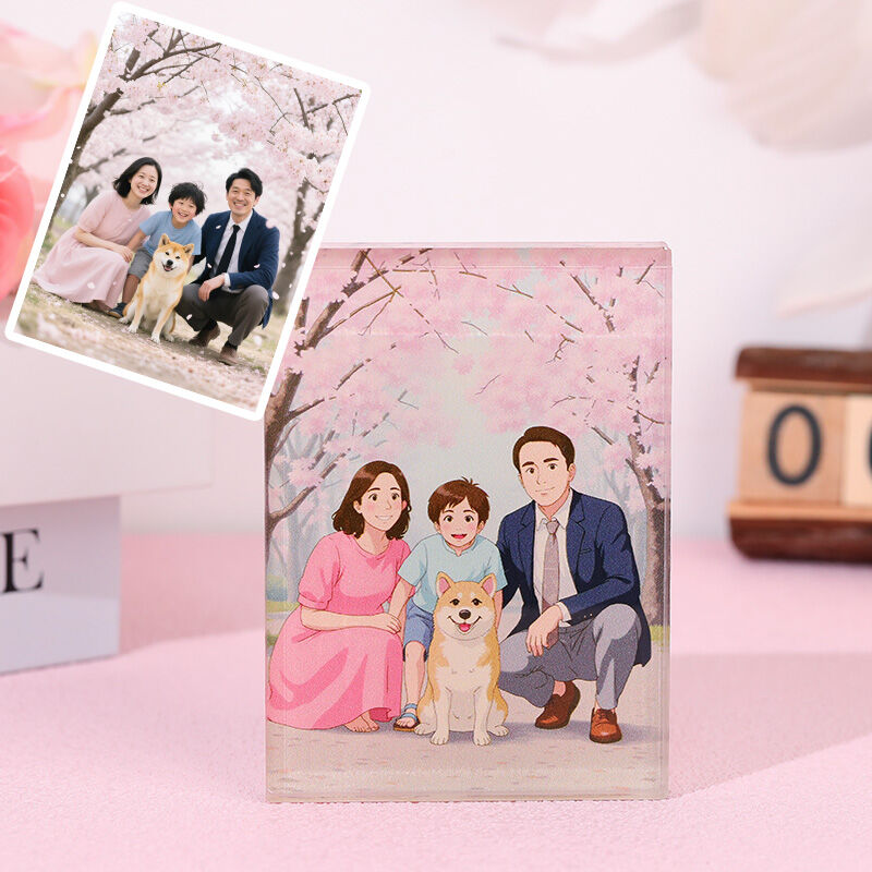 Personalisierte Ghibli Foto Stil Acryl-Plakette Geschenk für die Familie