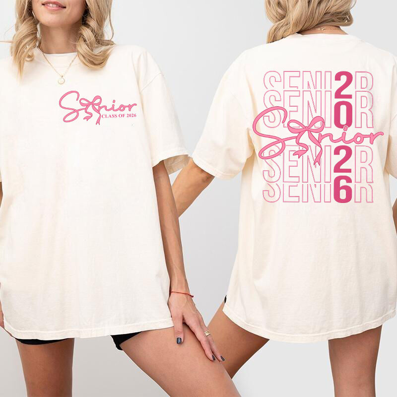 Personalized T-shirt Senior Class of 2026 Exquisite Bow Print Design Gift for Her Graduate
