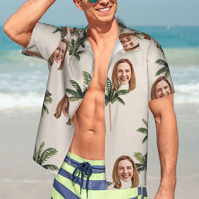 Personalized Hawaiian Shirt with Coconut Tree Print Simple Style Couple Shirt for Couples