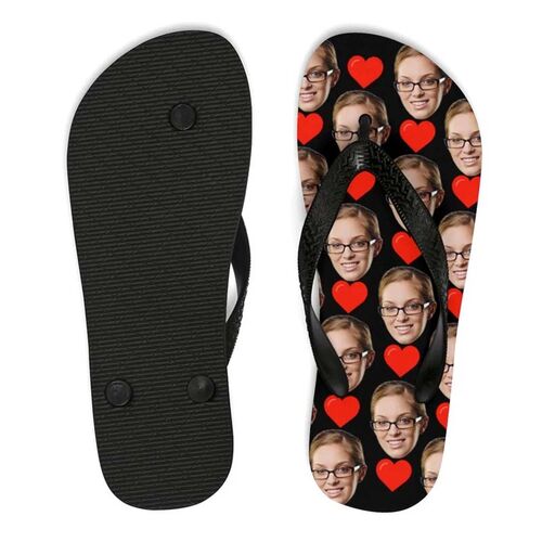 Personalisierte Gesicht Rotes Herz Flip Flops für Sommerstrand