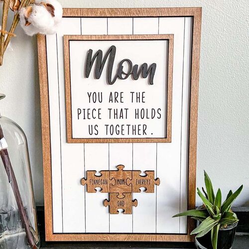 Du bist das Stück, das uns zusammenhält Puzzlestücke Namensschild Personalisiertes Muttertagsgeschenk