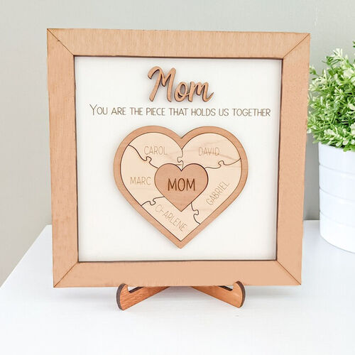 Cornice per puzzle con nome personalizzato in legno "Il cuore dell'amore" per il regalo della festa della mamma