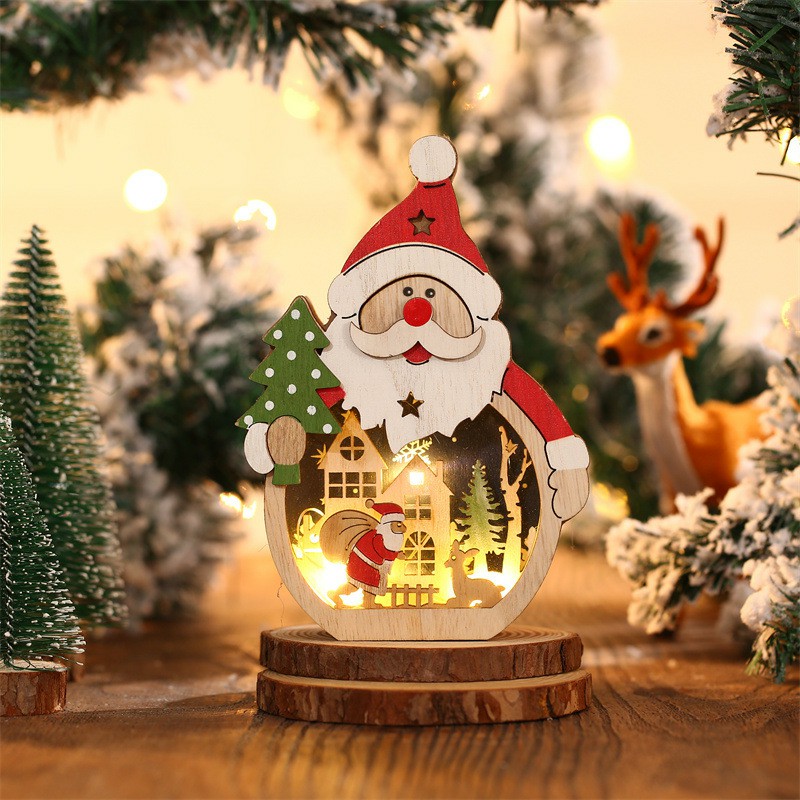 Santa Claus And Snowman 3D Wood Carving Decorative Light Creative Gift for Christmas