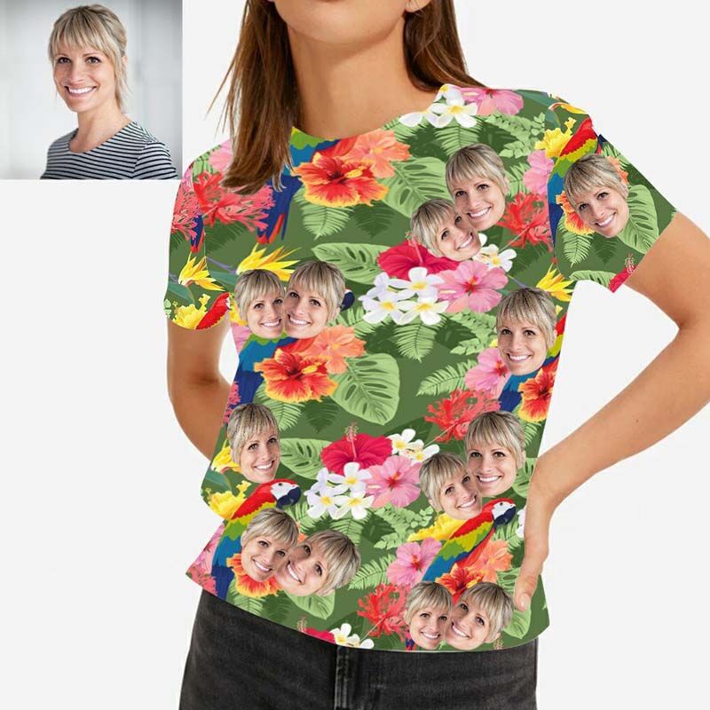 Custom Face Hawaiian T-Shirt With Flower Cluster