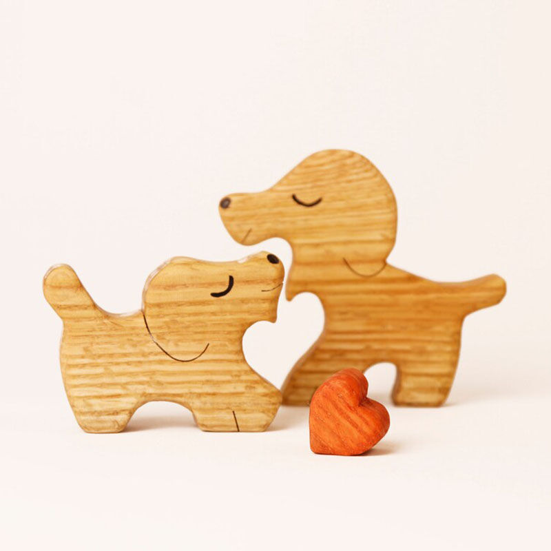 Personalized Wooden Couple Cute Puppy Custom Names Valentine's Day Gift