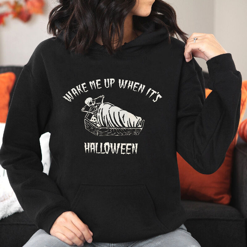 Funny Hoodie with Sleeping Ghost Pattern Creative Halloween Present "Wake Me Up"