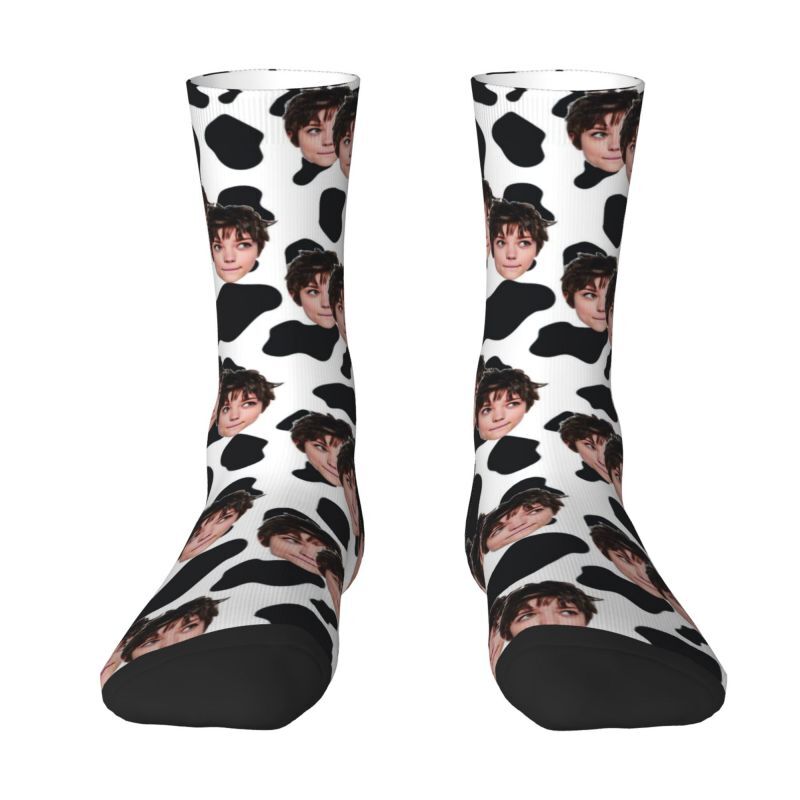 Custom Socks Cow Pattern Print Funny Three Face Photos