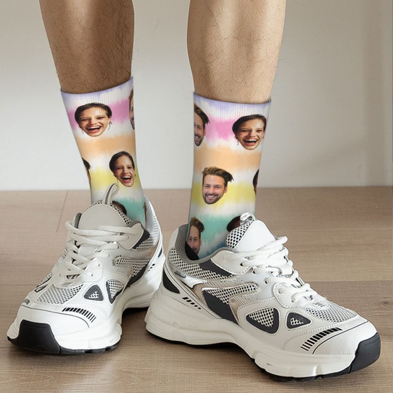 Customized Photo Socks with Vibrant Color Tie-Dye for Couples