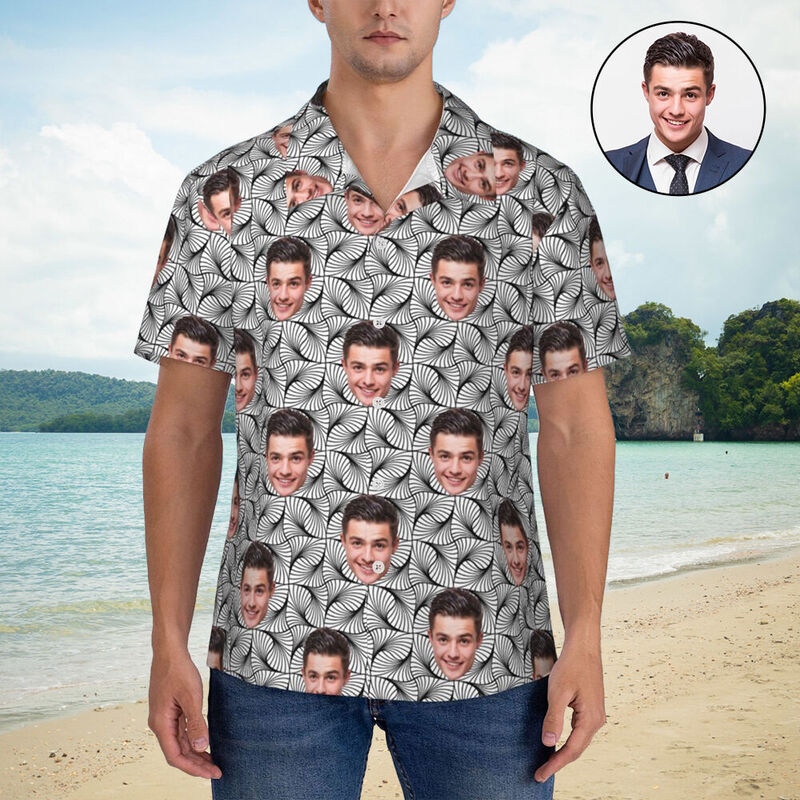 Camisa Hawaiana Personalizada Añadir Foto Cara Camisa Casual Patrón Geométrico