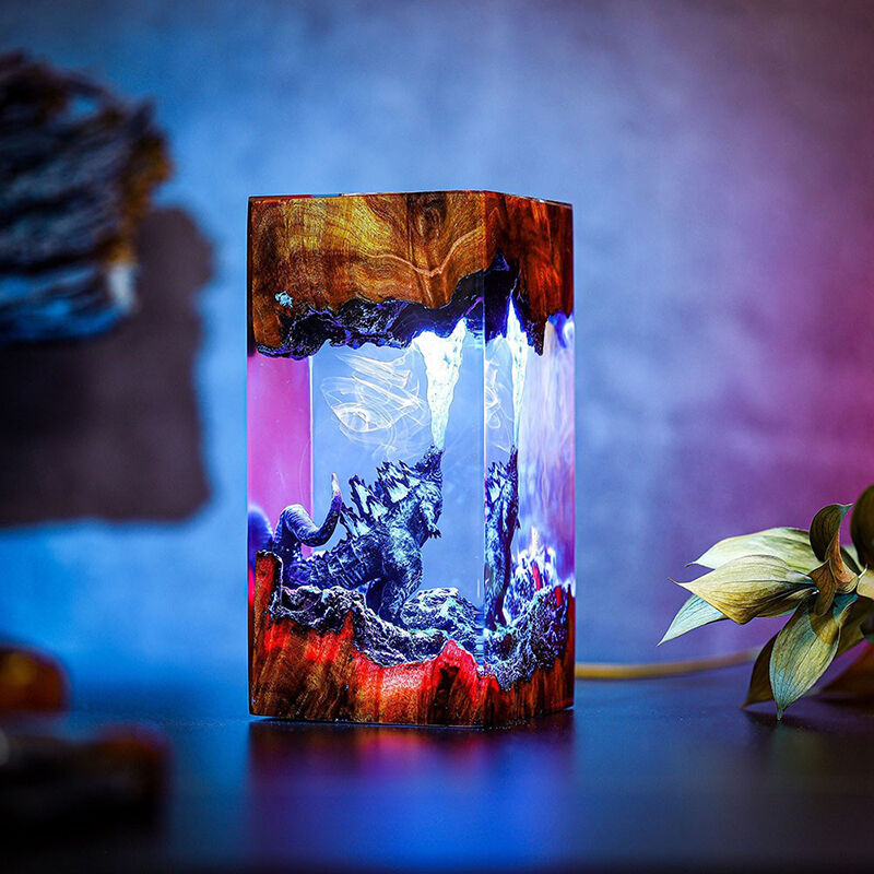 Dinosaur Resin Wood Lamp Funny Gift for Friend