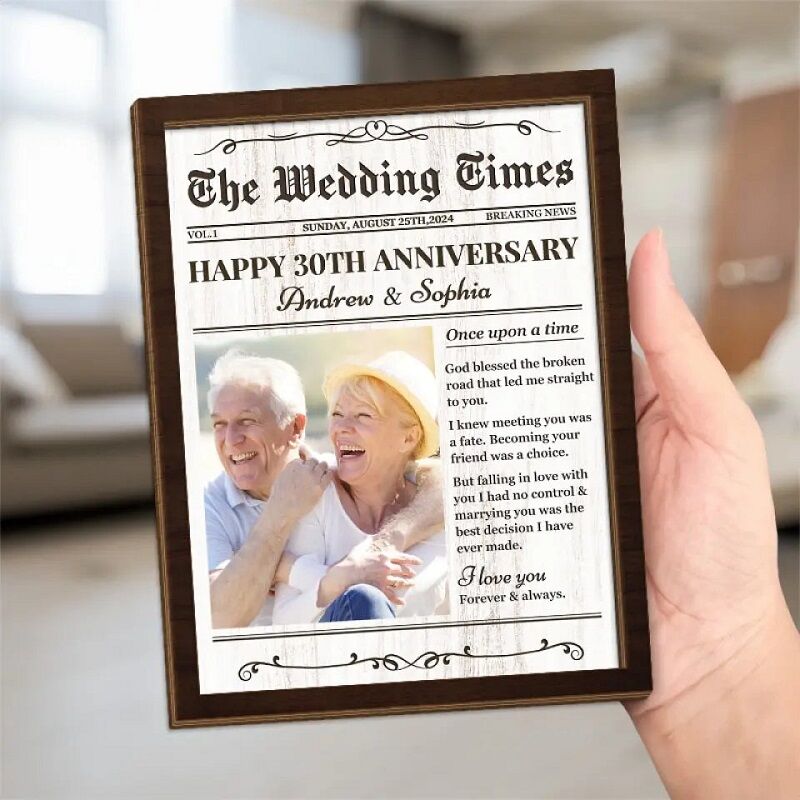 Personalized Photo Frame The Wedding Times Poster Style Design Unique Anniversary Gift for Lovers