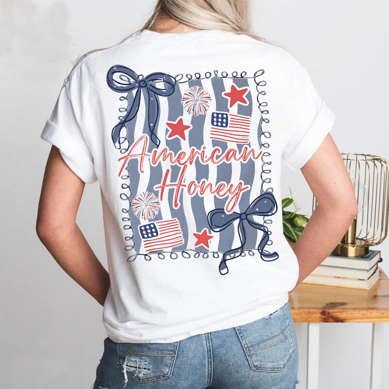 Personalized T-shirt American Honey Preppy 4th Of July Vintage Design Perfect Gift for Her
