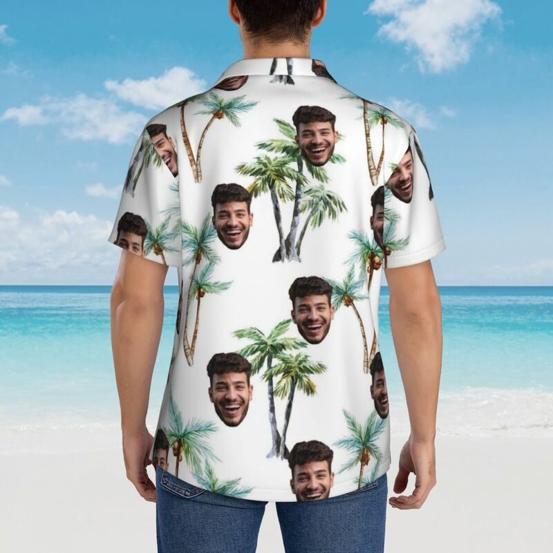 Custom Photo Shirt Hawaiian Short Sleeve Tropical Trees Top Gift for Men
