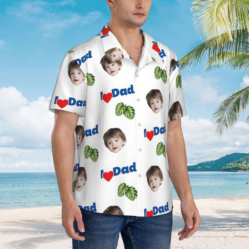 "I Heart Dad" Personalized Hawaiian Shirt Special Father's Day Gift for Dad