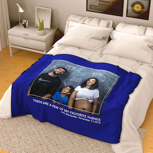 Personalized Photo Coral Fleece Blanket For Family with Engraving