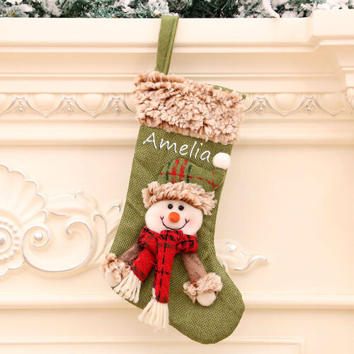 Personalized Green Scarf Snowman Custom Name Christmas Socks
