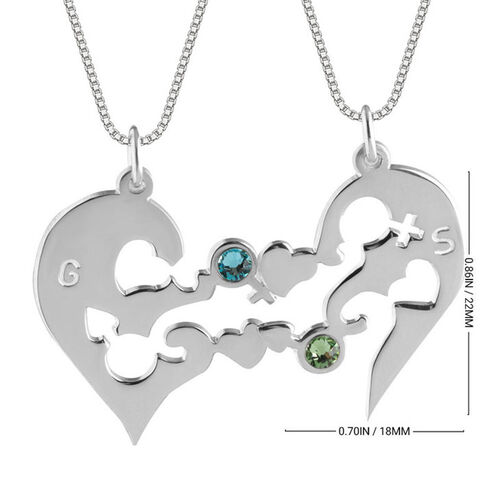 Custom Half Heart Couple Necklace with Birthstones