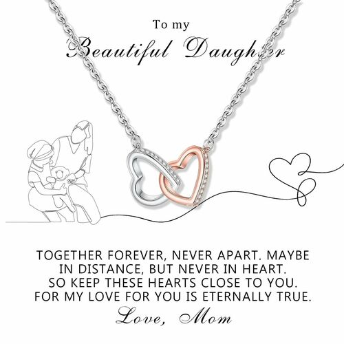 Gift for Daughter "Keep These Hearts Close To You For My Love For You Is Eternally TrueLove, Mom" Necklace