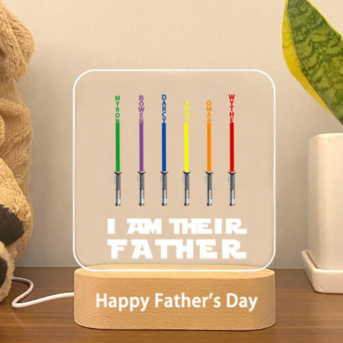 Lampada con placca in acrilico personalizzata con spada laser per la festa del papà