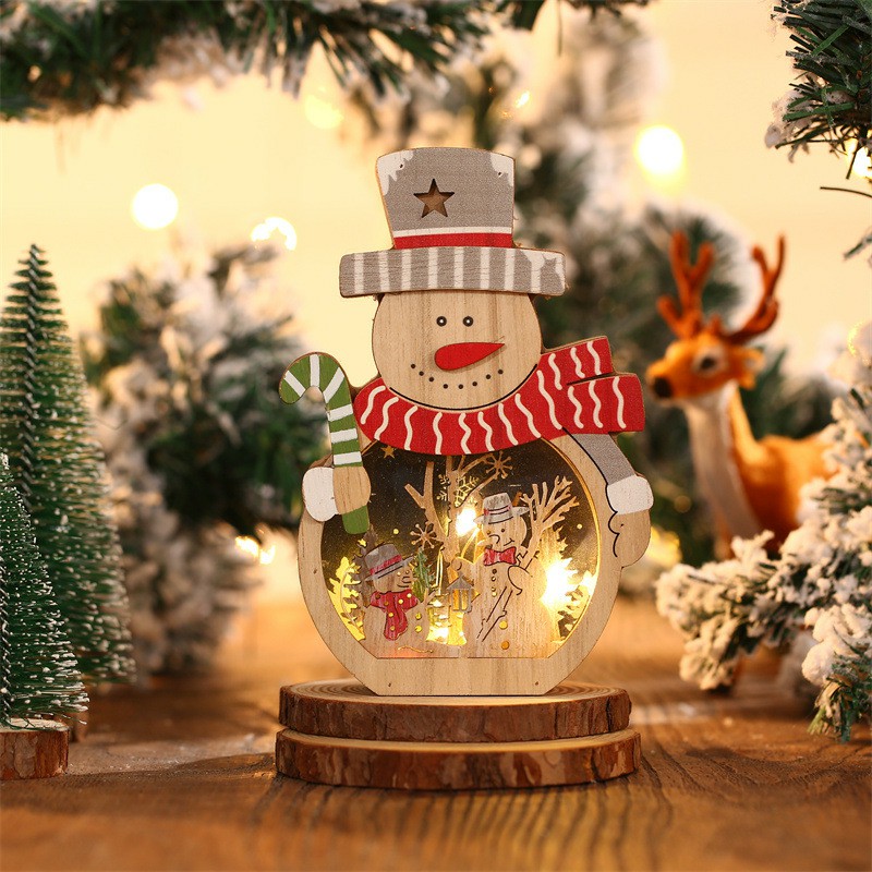 Santa Claus And Snowman 3D Wood Carving Decorative Light Creative Gift for Christmas