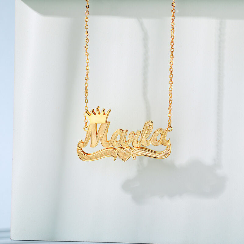 Crown Heart Double Layer Customized Name Necklace