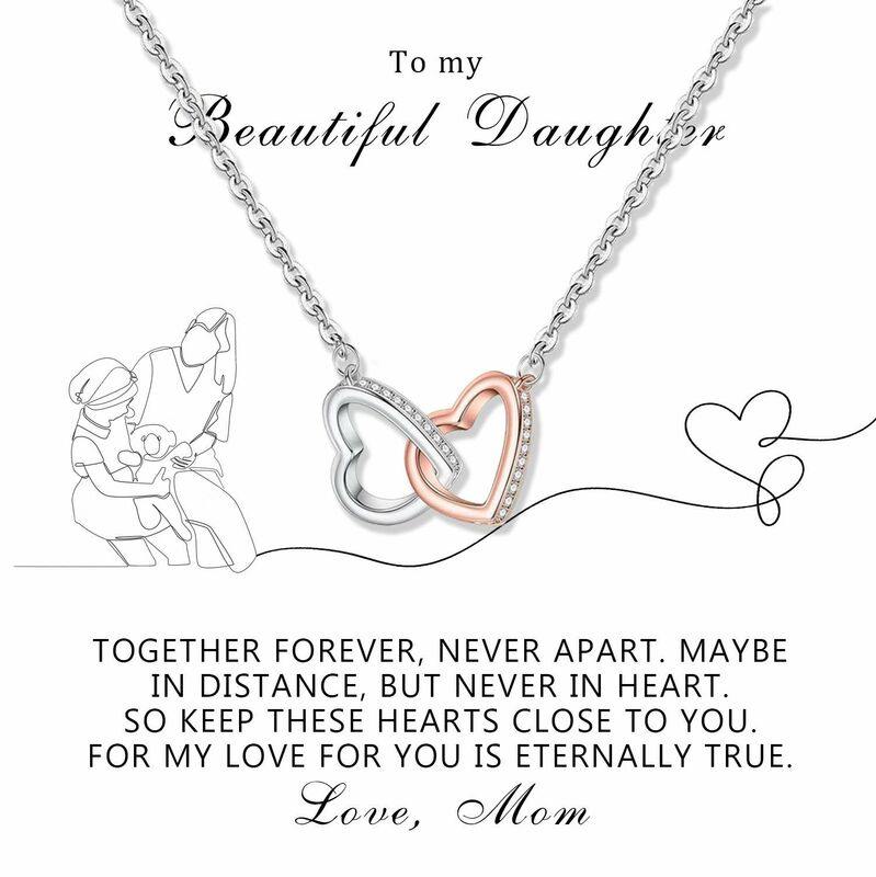 Gift for Daughter "Keep These Hearts Close To You For My Love For You Is Eternally TrueLove, Mom" Necklace