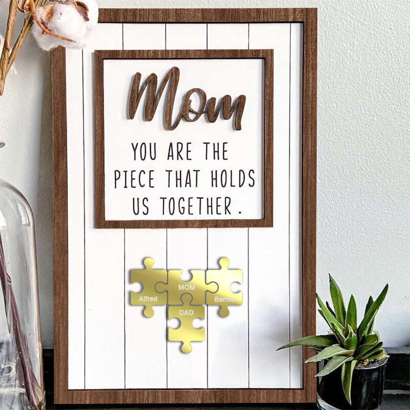 Personalized Yellow Gold Name Puzzle Frame "You Are The Piece That Holds Us Together" for Mother's Day