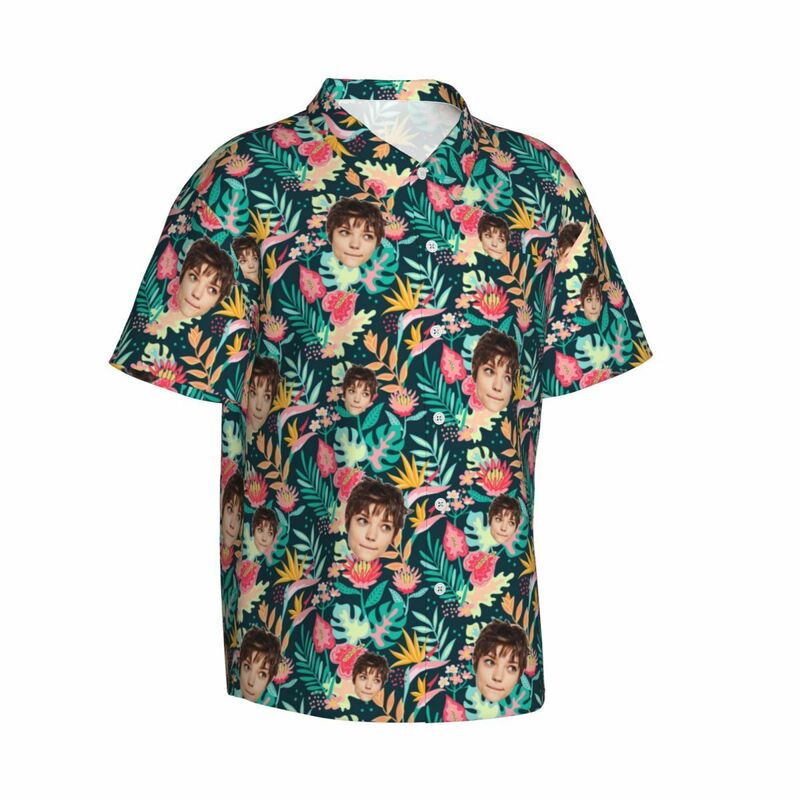 Personalizada Camisa de los hombres de estilo tropical de impresión de fotos de la cara de las hojas para él