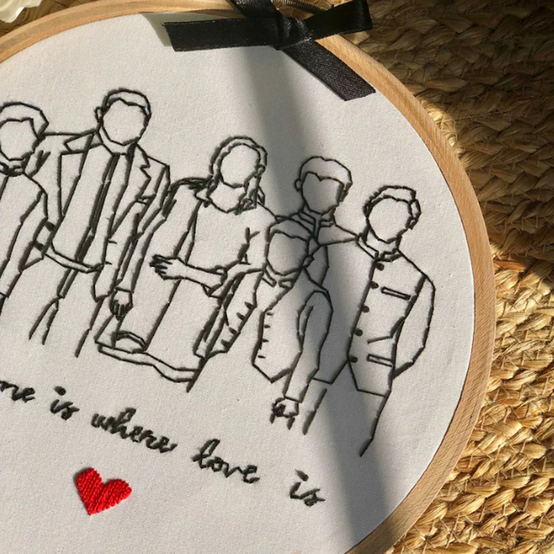 Cerceau de broderie personnalisé Dessin au trait personnalisé Décoration amusante pour les amis Cadeau de Noël
