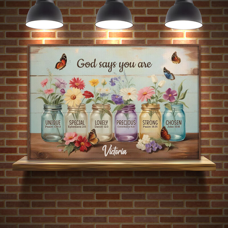 Personalized Name Canvas Wall Art with Colorful Butterflies And Flowers Pattern Best Gift for Her