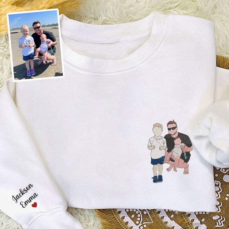 Personalized Sweatshirt Embroidered Custom Dad and Kids Photo Design Attractive Gift for Father's Day