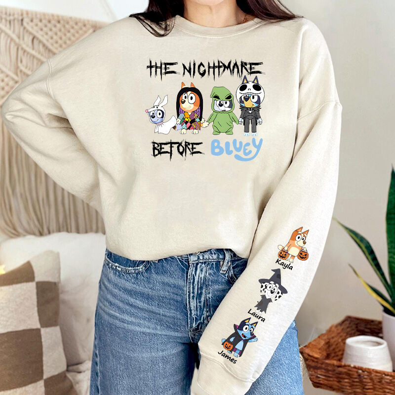 Personalized Sweatshirt The Nightmare Before Bluey Custom Cartoon Pattern Funny Halloween Gift for Family