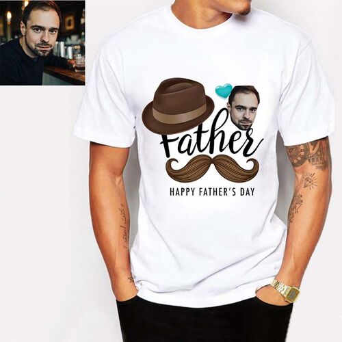 "Handsome Father" オリジナル 顔 写真 イラスト Tシャツ 100％綿 父の日