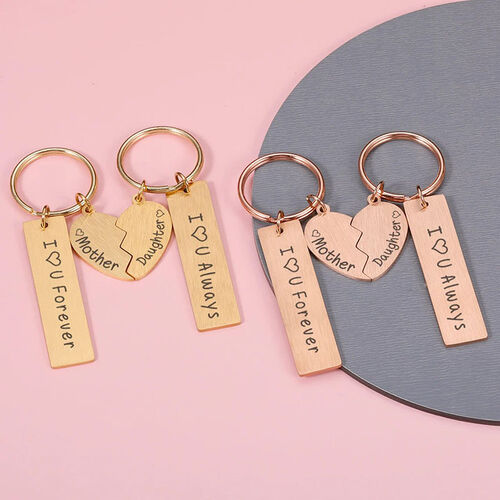 Personalized Engraved Name with Heart Puzzle Couple Keychain