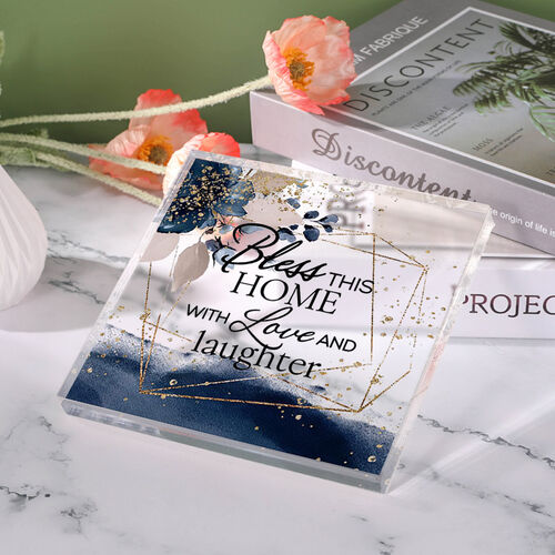 Gift with Flower Pattern "Love And Laughter" Square Acrylic Plaque