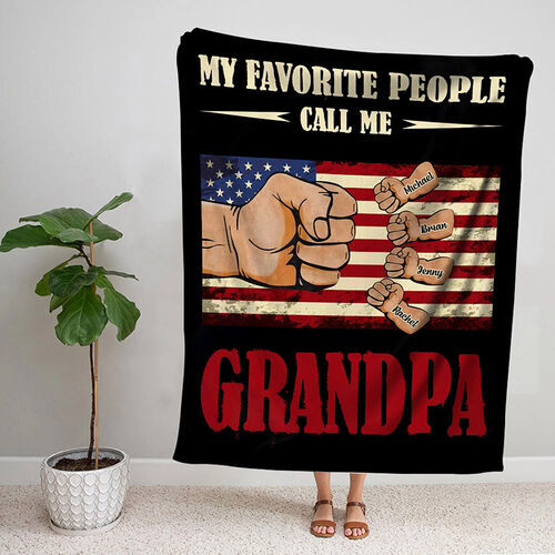 Personalized Name Blanket with Fist Pattern Perfect Present for Best Grandpa