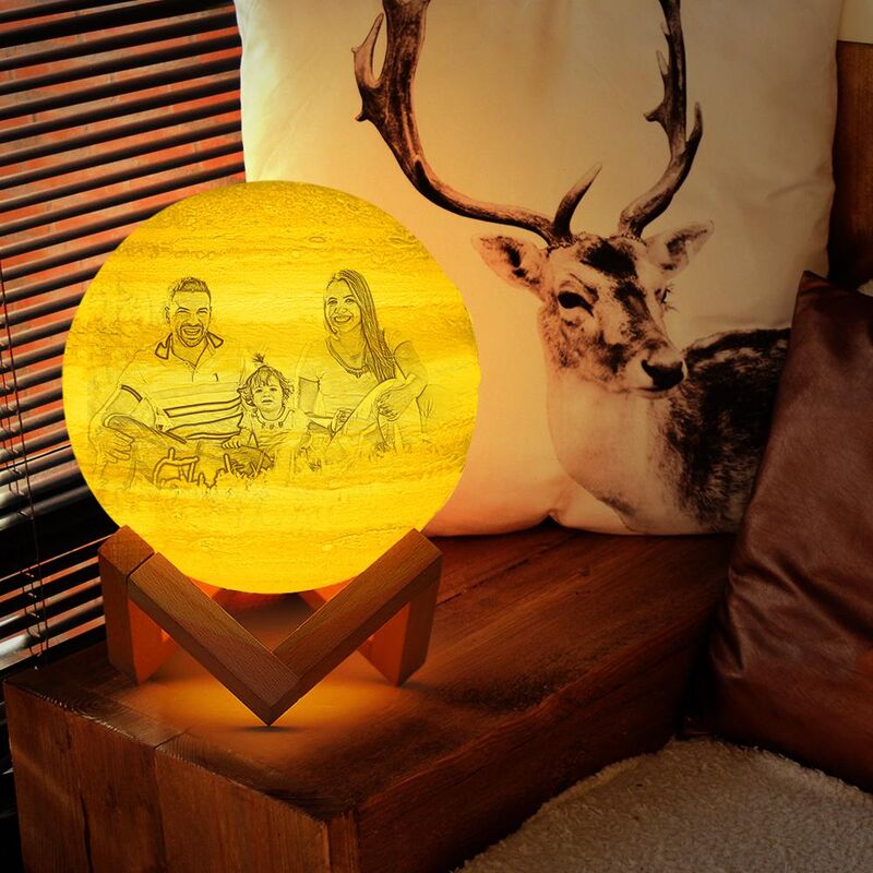 Custom Engraved 3D Photo Jupiter Lamp, Touch 2 Colors, Family Gift
