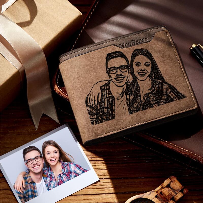 Personalized Double-Sided Photo Wallet-Gift For Him-Dad With Glasses And Mom Laughing