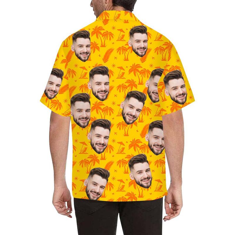 Custom Face Orange Coconut Tree Men's All Over Print Hawaiian Shirt