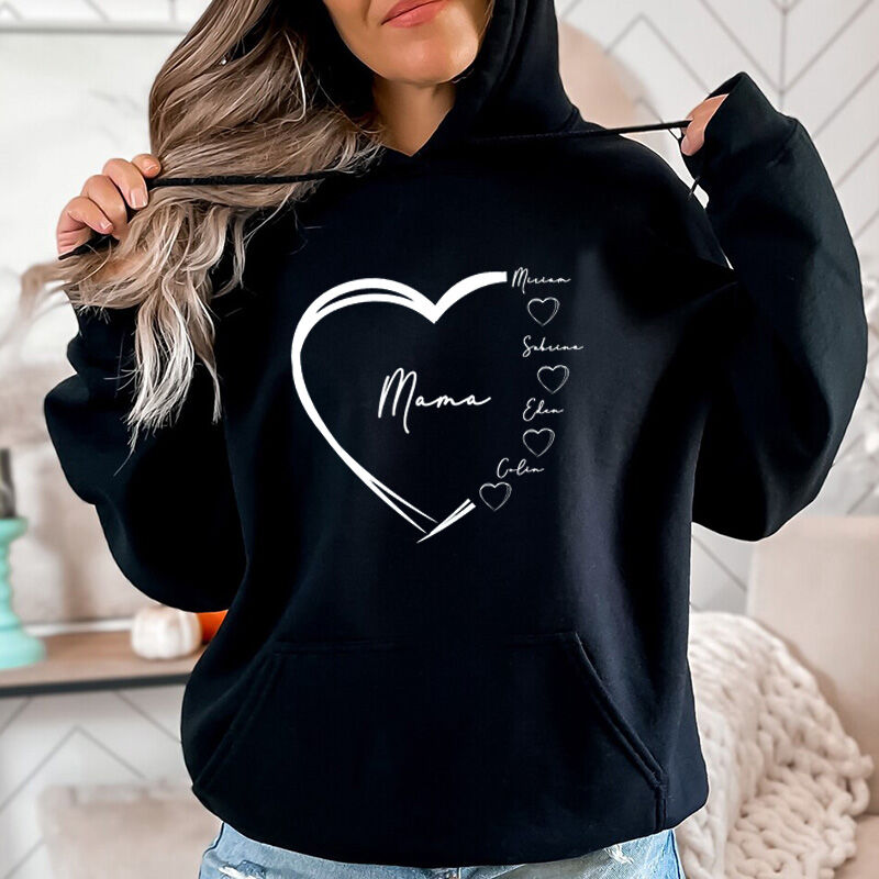 Personalized Hoodie with Hearts of Custom Name for Best Mom