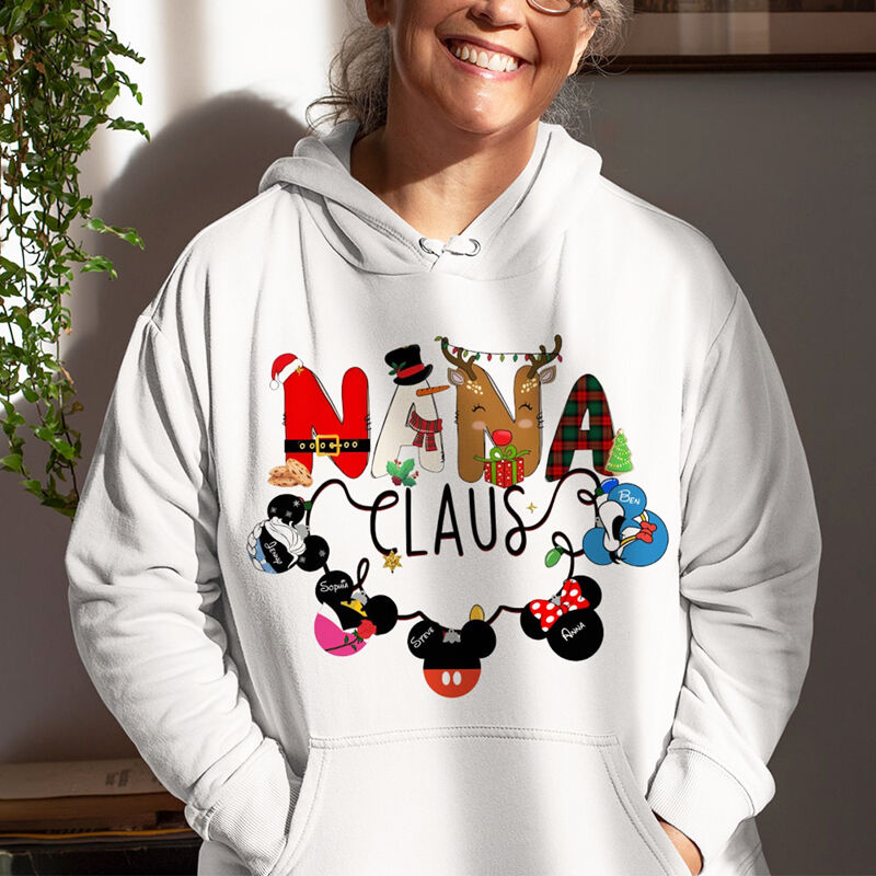 Personalized Hoodie Nana Claus Festal Design with Custom Names Christmas Gift for Grandma