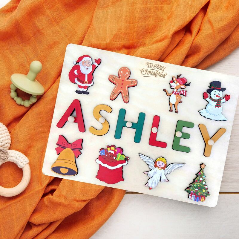 Personalized Baby Name Puzzle With Christmas Icons Cute Christmas Gift For Baby