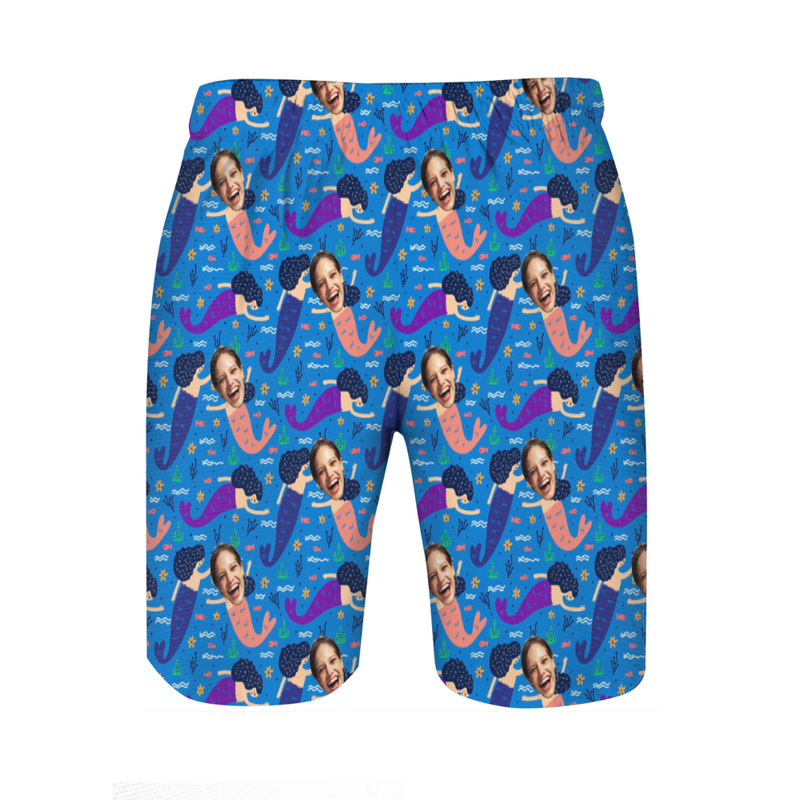 Personalized Picture Men's Beach Shorts with Mermaids Pattern Cute Gift for Family