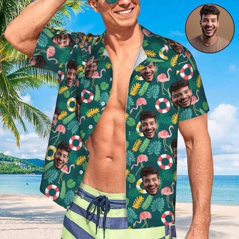 Custom Hawaiian Shirts Add Face Photo Tropical Vacation Shirts for Him