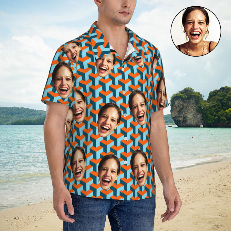 Personalizada Camisa Hawaiana Geométrica 3D Cubo Patrón Retro Diseño Regalos